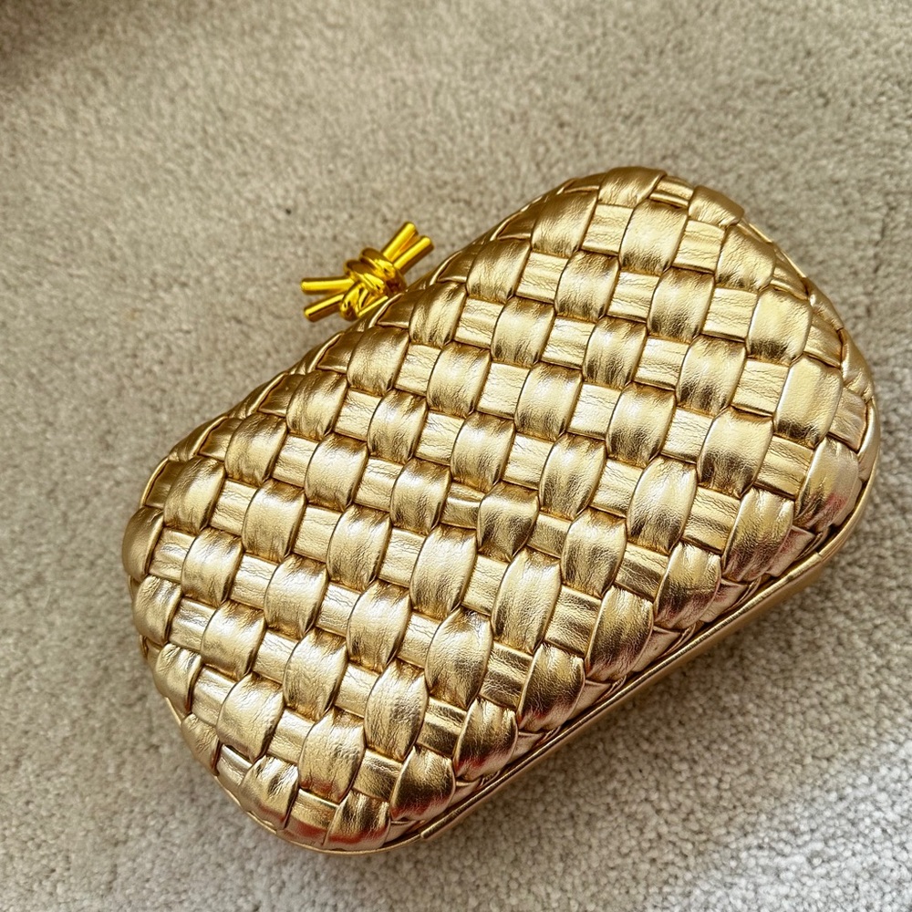 Gold Woven Clutch Party Bag Black Tie Formal Evening BV Bag, Wedding Bridesmaid - Picture 4 of 11